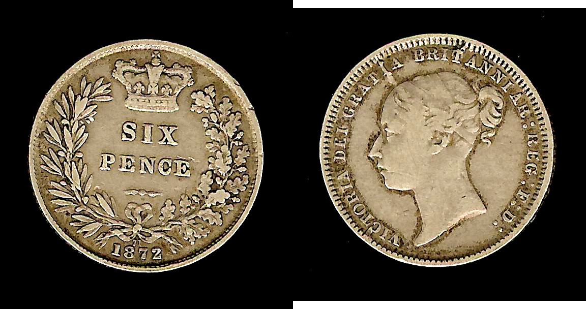 English 6 pence 1872 aVF/gVF
